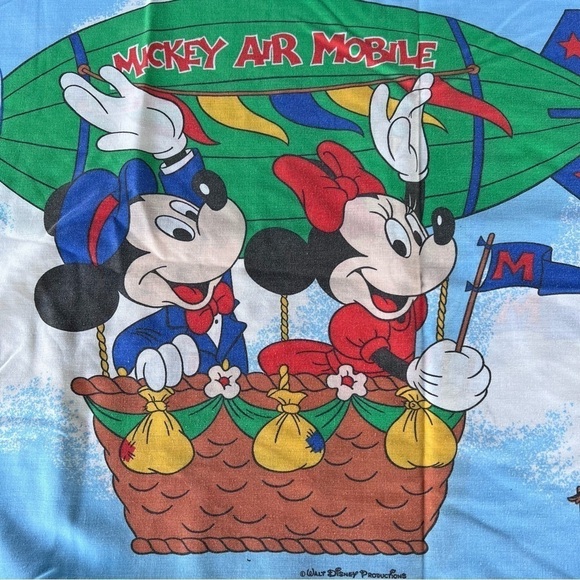 VTG Disney Mickey Minnie Hot Air Balloon Pillowcase Chipmunks Jiminy Cricket GUC - Picture 4 of 12